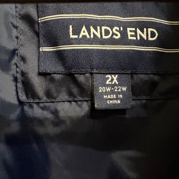 Lands' End Plus Sz 2X 20W- 22W Navy Blue Down Coat Faux Fur Collar Warm - Picture 8 of 13